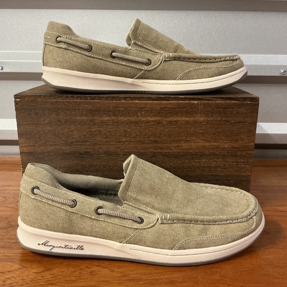 Margaritaville Men Cayman Khaki Olive Canvas Slip On Loafer Boat Shoe Size 13 main image 4
